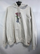 Supreme SS18 Flowers Hooded Sweatshirt Ash Grey Embroidered Pullover Mens L