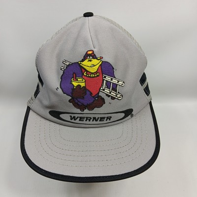 VTG 3 Stripe Trucker Snapback Hat USA Werner Ladder Paint Gorilla Gunther Mascot