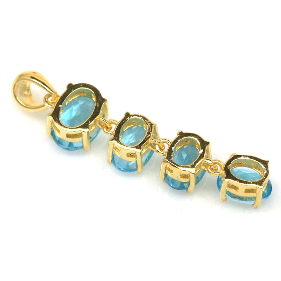 925 Sterlingsilber 18K Vergoldet 6 x 8 Mm. Swiss Blau Topas Statement Anhänger - Bild 3 von 4