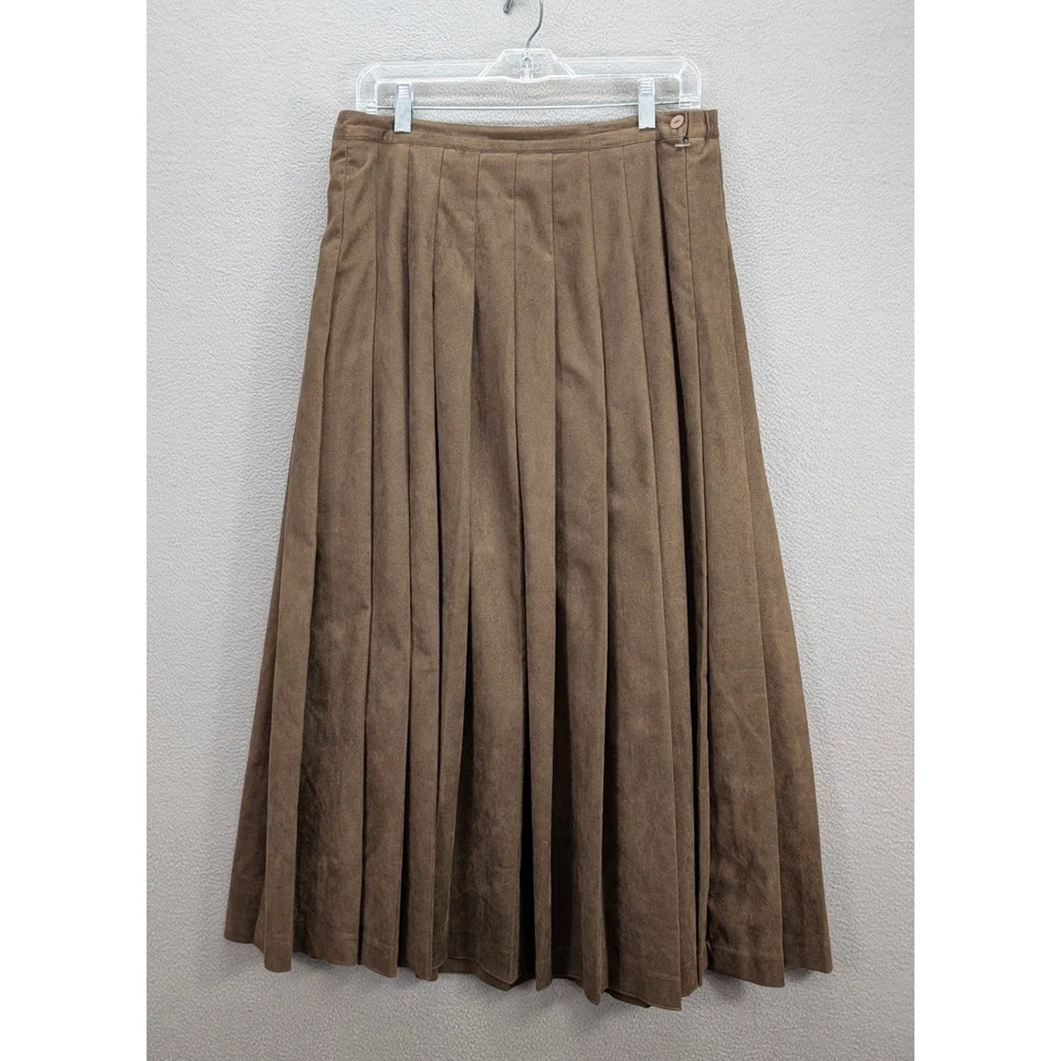 Falda midi plisada de gamuza sintética Coldwater Creek marrón talla L pesada boho occidental Foto 3 de 4