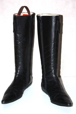 MINELLI Bottes Pointues Cuir Matelassé Noir T 40 BON ETAT - Photo 1/4
