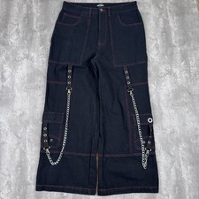 Hot Topic Pants Mens 34x30 Black Chains Studs Wide Leg Cargo Rave Goth Tripp Emo