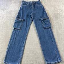 Bershka Cargo Jeans Womens 2 Blue High Rise R...