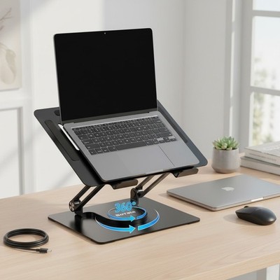Verstellbarer Laptopständer mit 360° drehbarer Basis - Ergonomische, faltbare Erhöhung f...