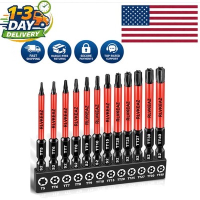 Impact Security Torx Bit Set T5-T40, 3-Inch S2 Steel Tamper-Proof Star Bits