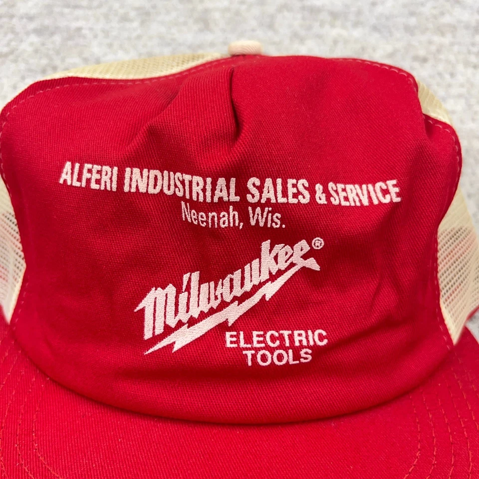 Vintage Milwaukee Tools Trucker Hat Made In USA 80s SnapBack Red Mesh K Products - Image 2 of 4