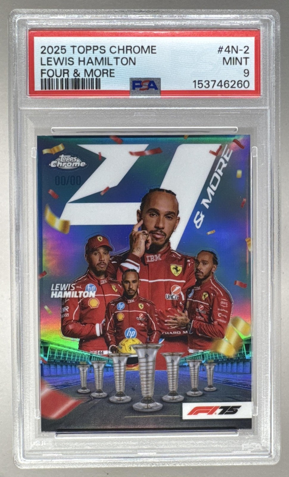 153746260 Lewis Hamilton 2025 Topps Chrome F1 #4N-2 Four & More PSA 9 view 1
