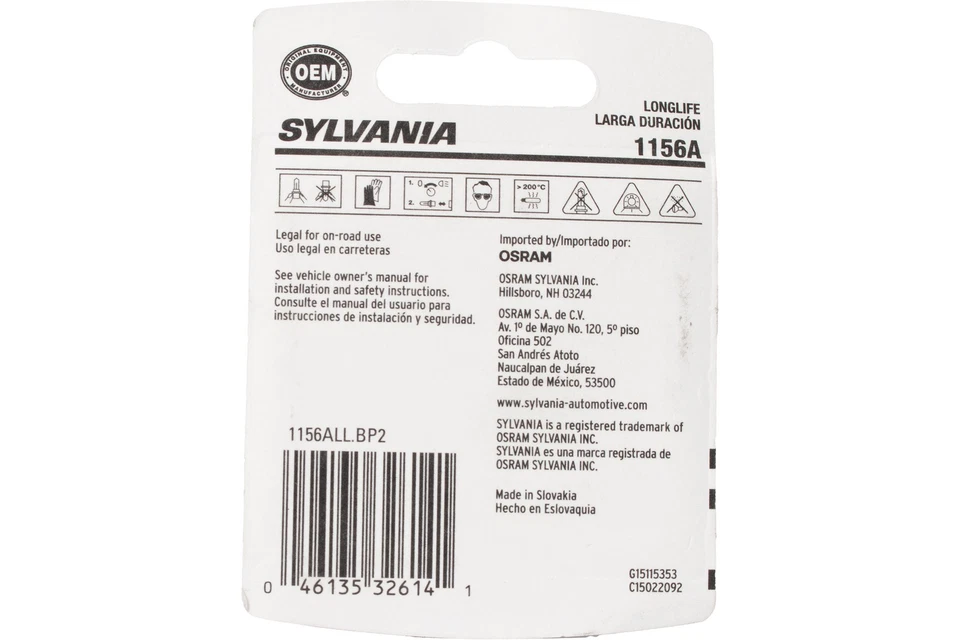 Bombilla Sylvania Longlife 1156A para Hyundai Accent 2000-20 número de pieza 1156ALL.BP2 Foto 4 de 4