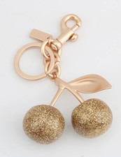Gold Glitter Resin Cherry Bag Purse Charm Keychain w/Gold Metal Hardware