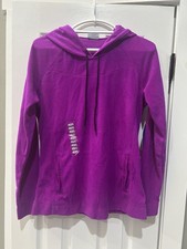 Columbia Fleece Hoodie Sweater Womens Large Purple Pullover Kangaroo Pocket