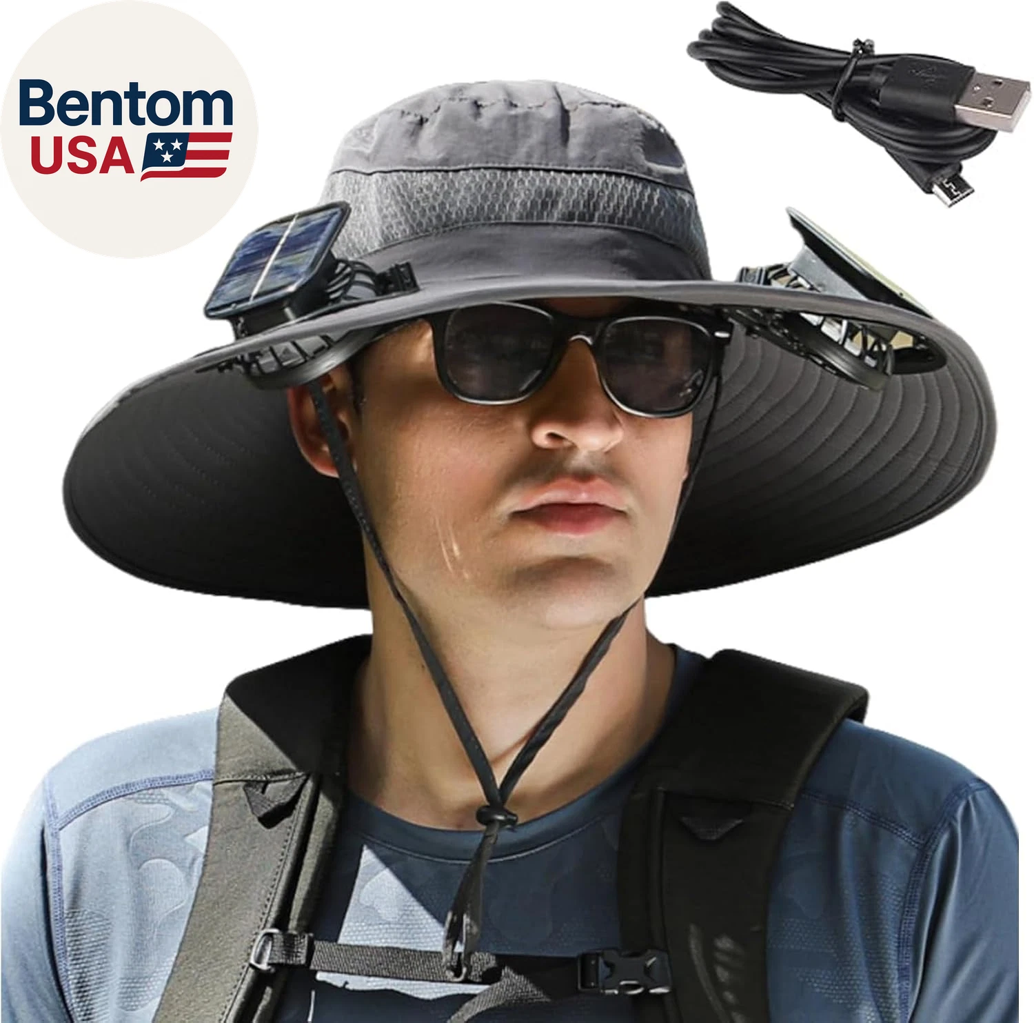 Solar Fan Hat, Wide Brim Sun Hat with 2 Solar Fan, Hat with Solar Fans Built In,