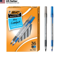 BIC Round Stic Grip Xtra Comfort 36 Count (Pack of 1), Black and Blue