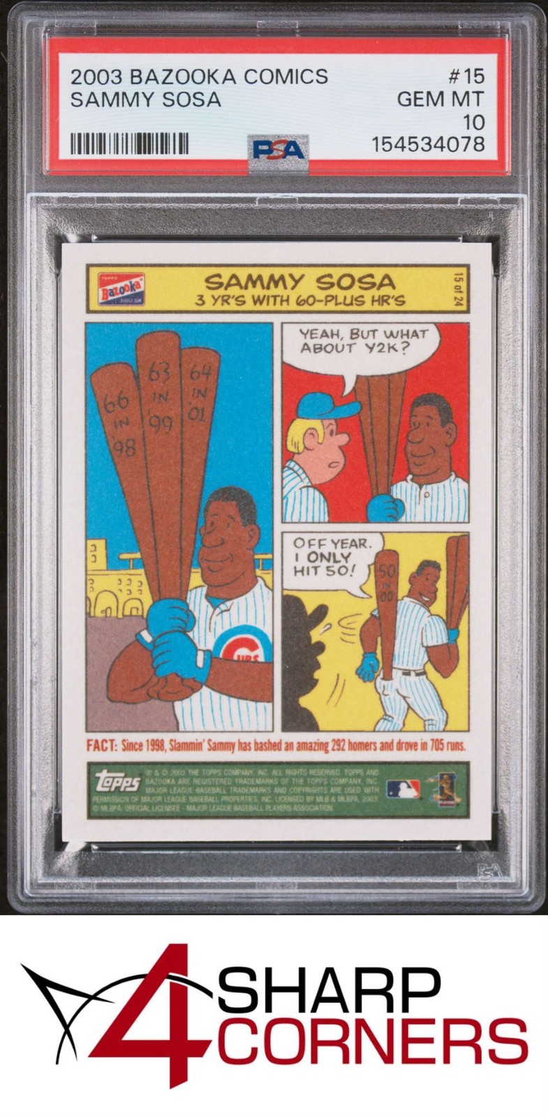 2003 BAZOOKA COMICS #15 SAMMY SOSA CUBS POP 6 PSA 10
