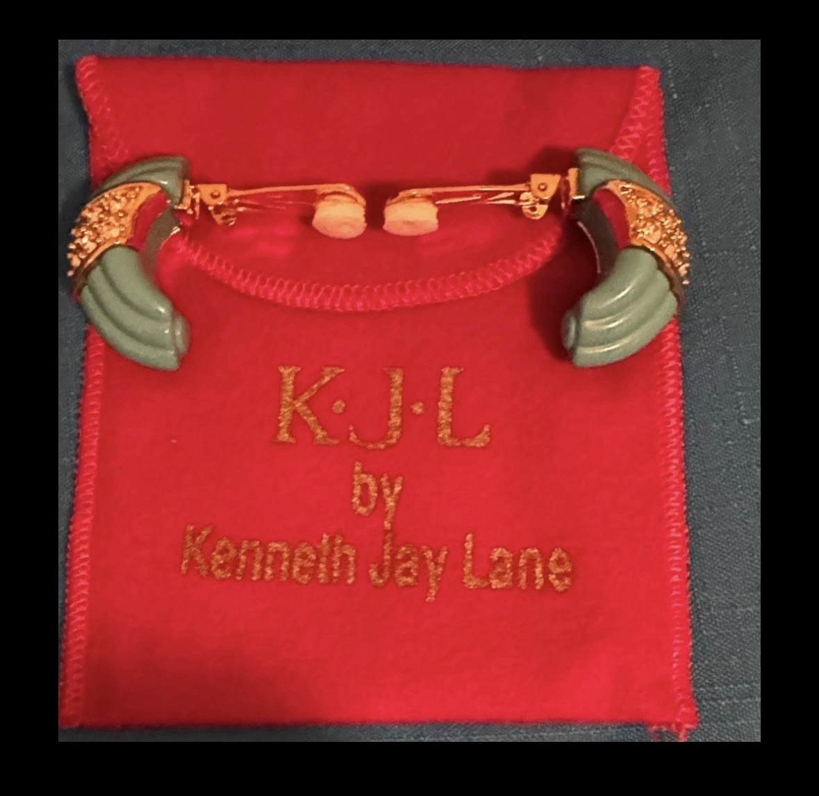 Kenneth Jay Lane Gold Tone Rhinestone & Blue Faux… - image 6