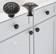 Round Black Knobs for Drawer Cabinet Dresser Door Handle with screws, LOT OF 32