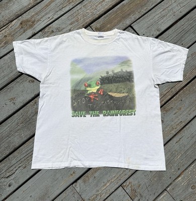 Vintage Save The Rainforest Tree Frog Animal Nature Tee Shirt Mens Large