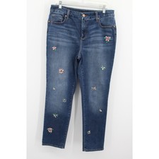Chico's 1 So Slimming Girlfriend Slim Leg Ankle Jeans Blue Crystal Accents