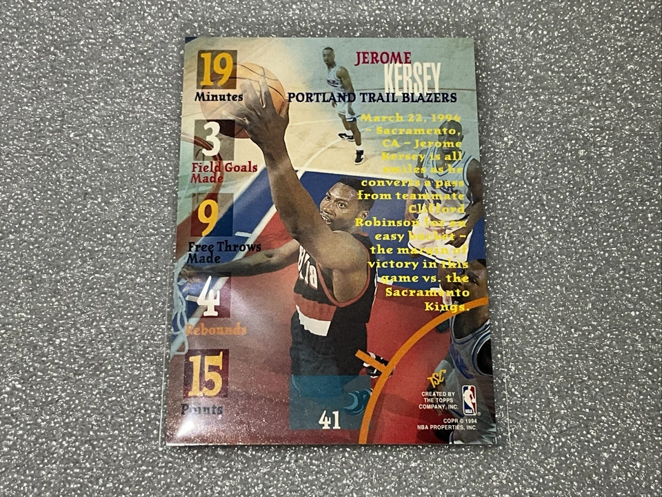 1994-95 Topps Stadium Club Through The Glass JEROME KERSEY   #41  NM FREE SH - Image 2 of 2