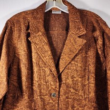 Chicos Sz 2 14 Jacket Blazer Burnt Orange Flap Pockets Copper Sheen Crinkle
