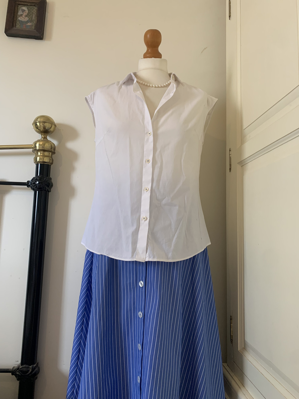 FILA Camicia Savile Row bianca 100% cotone aderente camicetta senza maniche UK12