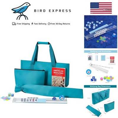Complete American Mahjong Set with 166 Blue Tiles and Stylish Carrying Bag
