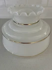 Vintage Ruffle Milk Glass Hurricane Lampshade Gold Trim