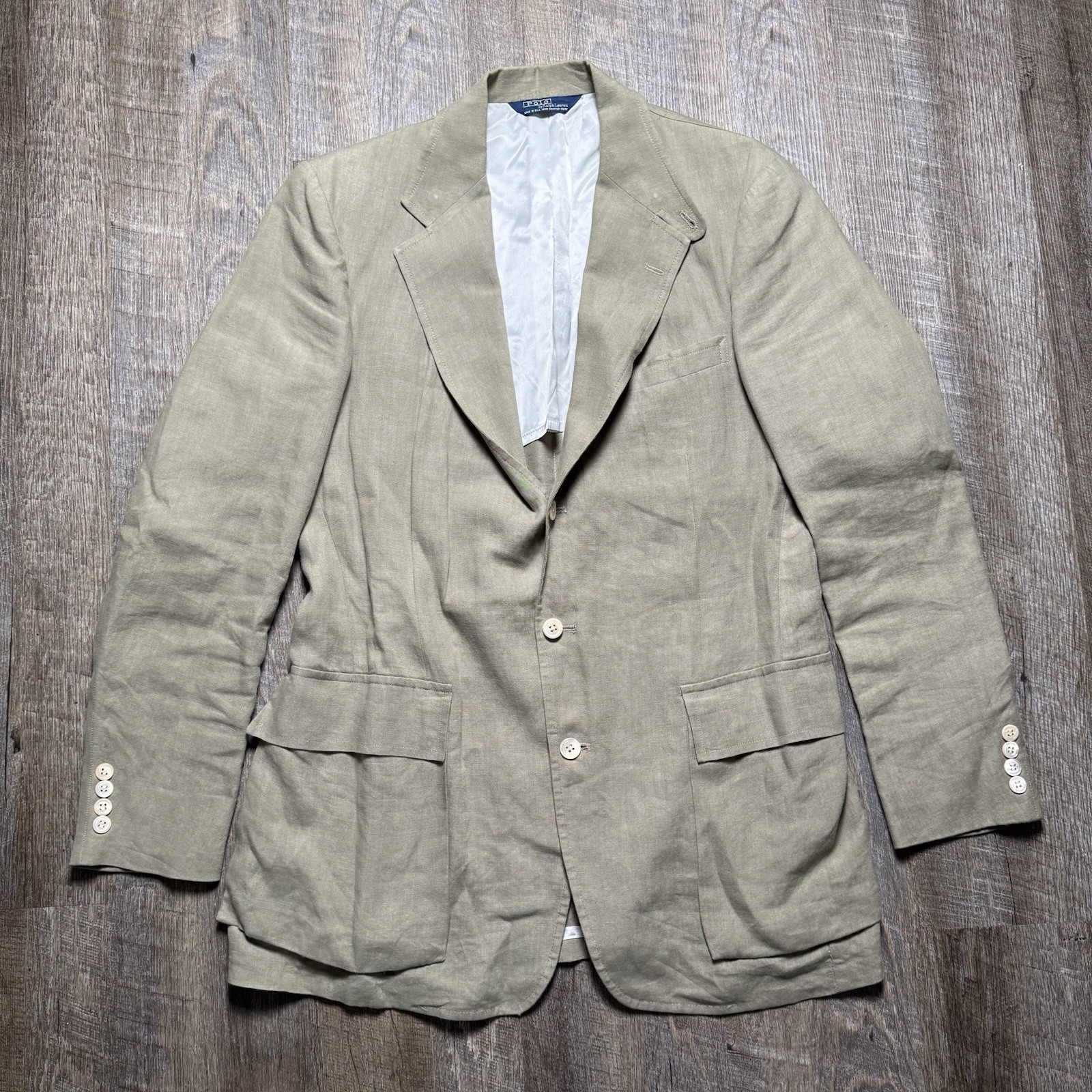 Vintage 80s Polo Ralph Lauren Linen Gurkha Blazer Coat Size 40L Made USA Wrinkle
