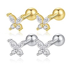 2 Pairs Tiny Crystal Butterfly Stud Earrings for Women Cartilage