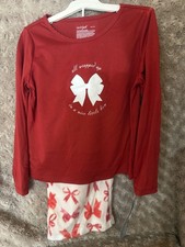 Cat  Jack Girls Holiday Pajama Set Long Sleeve Red Bow XS 4/5 FREE SHIPPING