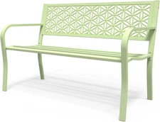 VINGLI 50" Outdoor Bench Metal with Floral Back, Garden Bench Front Porch Bench 
