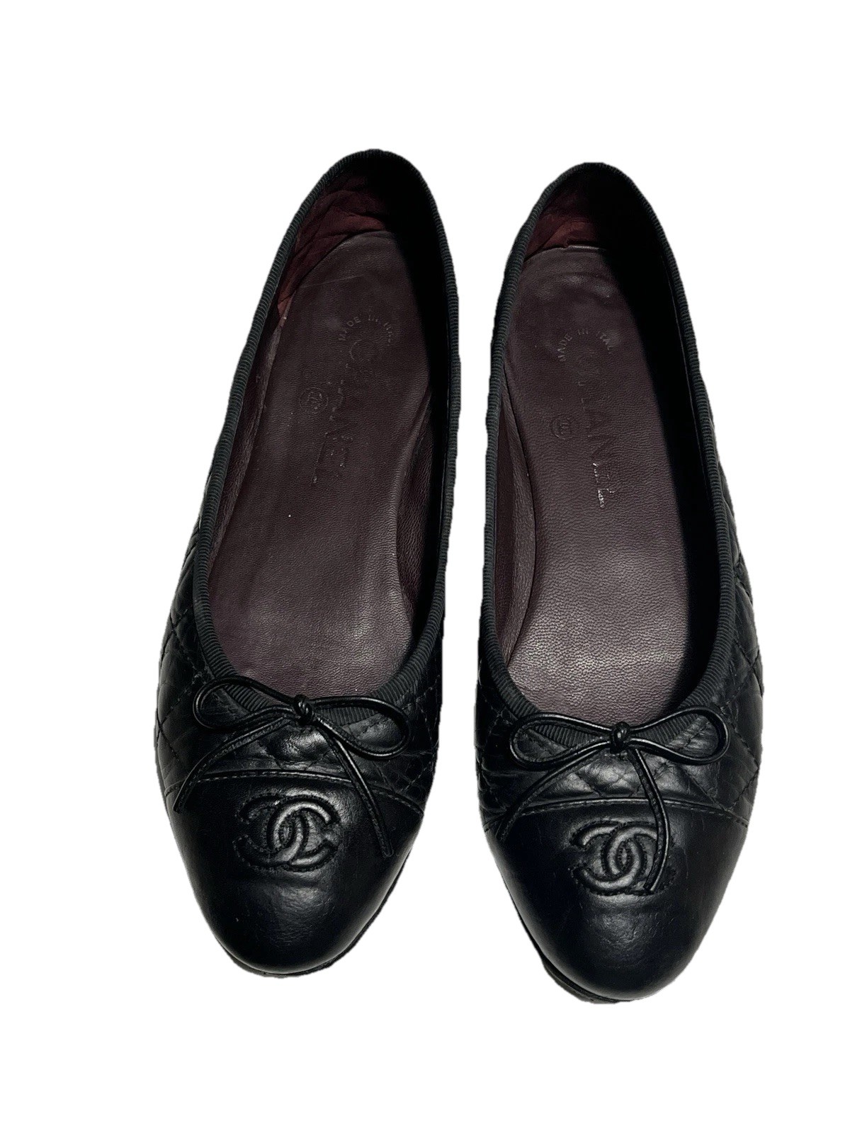 Chanel Cushioned Ballet Flats Black Size 37.5 Authentic