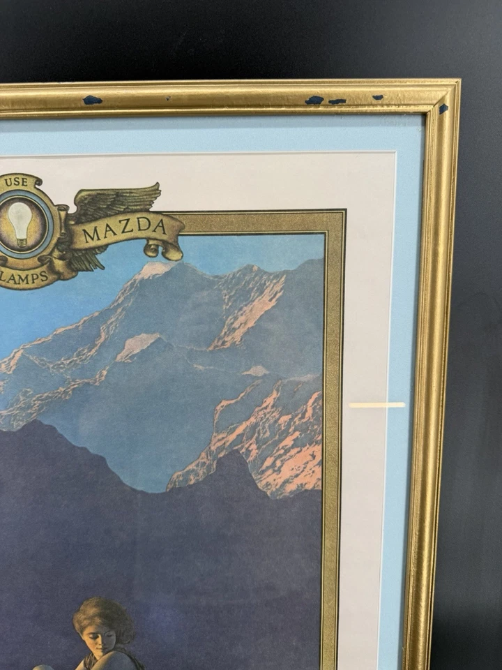Mazda Edison Mazda vintage MAXFIELD PARRISH "Contentment" 1927 enmarcado y mate 36x25 Foto 2 de 4