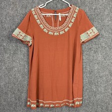 Anthropologie Mur Mur Dress Womens Size M Orange Embroidery Aztec  Boho casual