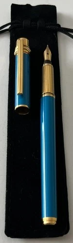 Cartier Must de Trinity Powder Blue Lacquer Fountain Pen 18k (M) Nib FP