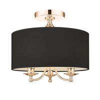 Deckenlampe Stoff Metall D: 40 Cm In Gold Schwarz 3X E14 Rund Deckenleuchte