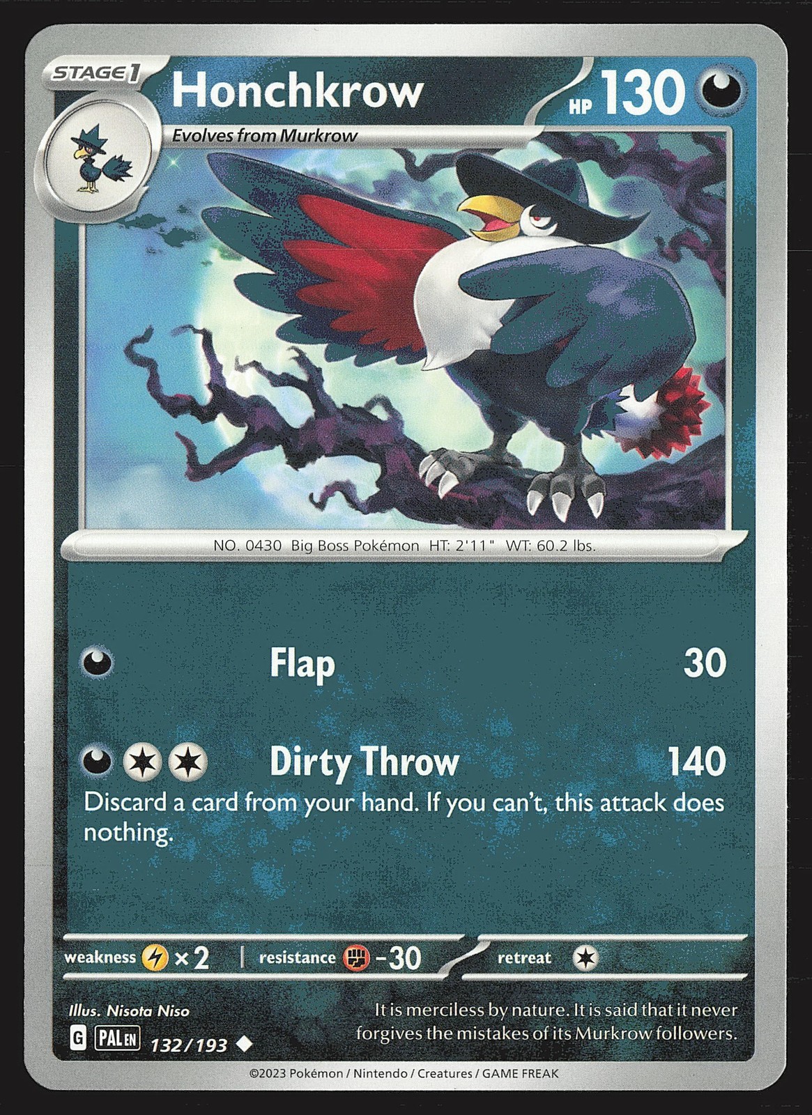 SV02: Paldea Evolved Honchkrow #132/193 Uncommon Pokemon Card