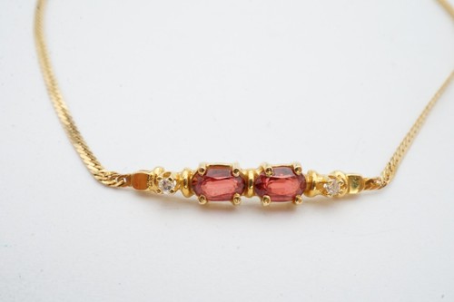 14k Yellow Gold Garnet Diamond Bracelet 7" - Picture 2 of 10