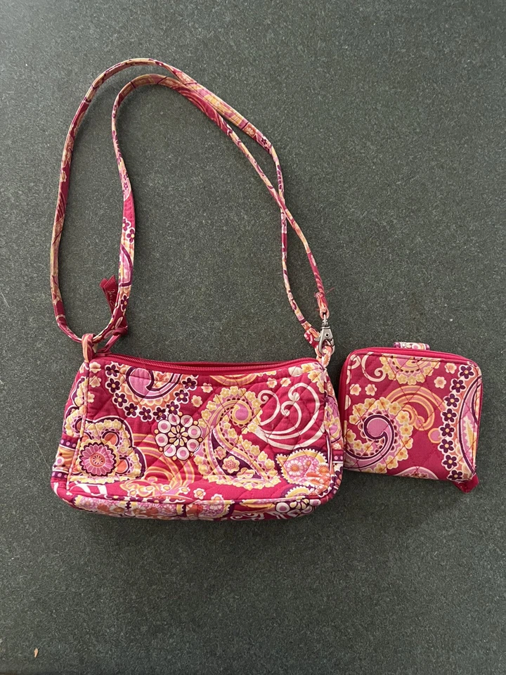 Vera Bradley Mini Crossbody Purse Bag Raspberry Fizz & Wallet. - Image 2 of 4