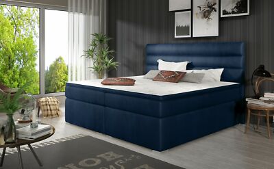 Boxspringbett Schlafzimmerbett FESTO 140x200cm Stoff Monolith Oxford Blau