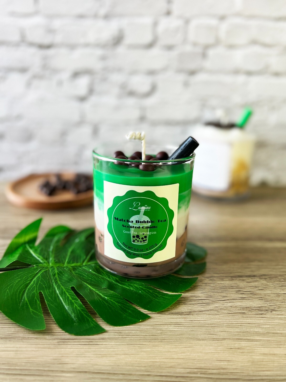 Vela de comida Boba matcha burbuja té soja vela hecha a mano decoración del hogar regalo único