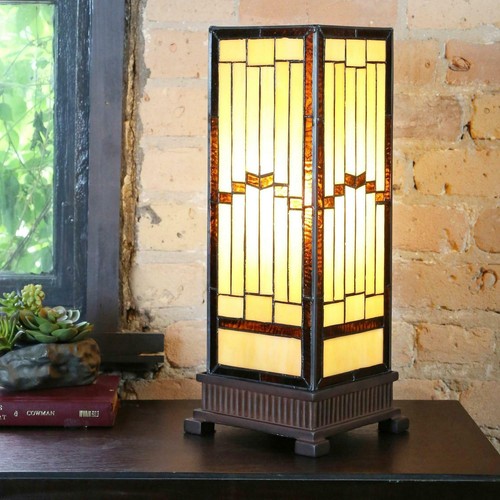 Stained Glass Rustic Style 17-in Modern Hurricane Accent Reading Table Lamp - Picture 6 of 6