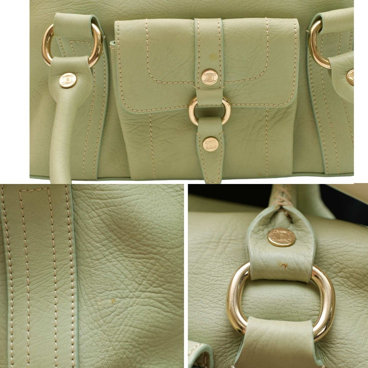 Celine Mint Green Leather with Pocket Top Handles Satchel bag