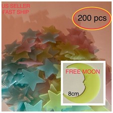 200pcs Glow In The Dark Stars Plastic Stickers Decor Kids Bedroom FREE   MOON