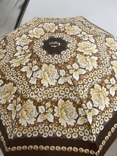 Vintage Brown Floral 1970s Kobold Plano Folding Umbrella Germany