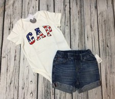 Baby Gap Boys 18-24 Months American Flag Logo Shirt  Soft Denim Shorts. Nwt