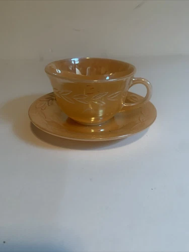 Vintage Fire king Peach Lustre Teacup And Saucer Anchor Hocking