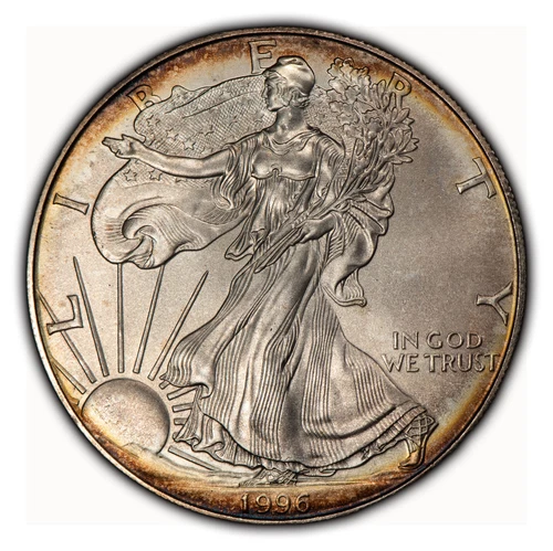 1996 1 oz Silver American Eagle - Colorful Rim Toning - BU Key Date - SKU-E2920