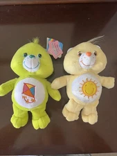 Care Bears Lot Of 2 Plush  8”  Sunshine Bear  & Do-Your-Best Bear Lime Green