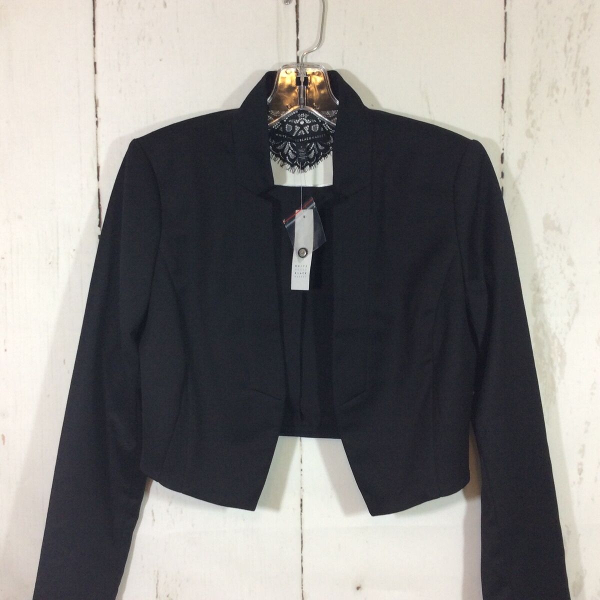 White House Black Market Size 2 Cropped Bolero Tuxedo Jacket Black Long  Sleeve
