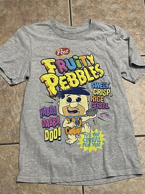 Post Fruity Pebbles Fred Flintstone Funko Pop Gray T-Shirt Adult Small